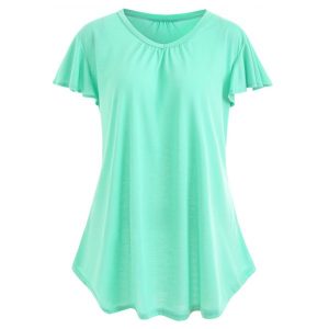 Plus Size Butterfly Sleeve Plain T-shirt - Brilliant Green