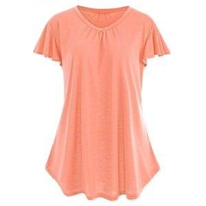 Plus Size Butterfly Sleeve Plain T-shirt - Orangepink