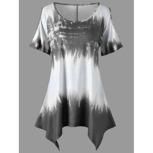 Plus Size Ombre Print Asymmetric T-shirt - Black