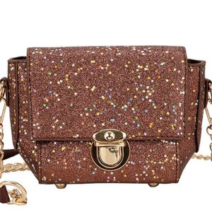 Girl Sequins Chain Small Square Package Wild Shoulder Messenger Bag - Deep Coffee