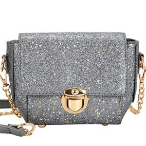 Girl Sequins Chain Small Square Package Wild Shoulder Messenger Bag - Gray Cloud