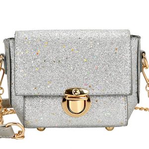 Girl Sequins Chain Small Square Package Wild Shoulder Messenger Bag - Silver