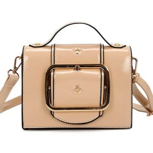 Leather Strap Leather Shoulder Messenger Bag - Beige