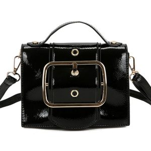 Leather Strap Leather Shoulder Messenger Bag - Black