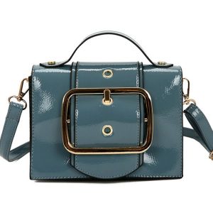 Leather Strap Leather Shoulder Messenger Bag - Blue