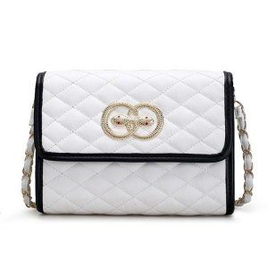 Lingge Chain Women Shoulder Bag Small Crossbody Bags High Quality Handbag - White