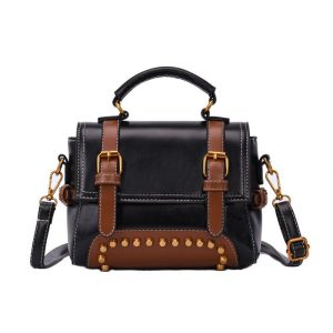 Fashion Portable Simple Rivets Harbor Wind Messenger Shoulder Bag - Black