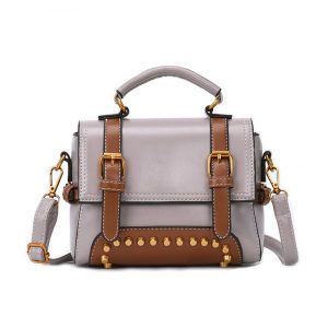 Fashion Portable Simple Rivets Harbor Wind Messenger Shoulder Bag - Gray