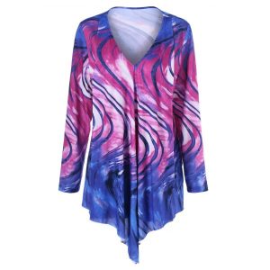 Asymmetrical Plus Size Tie Dye Tee - Colormix