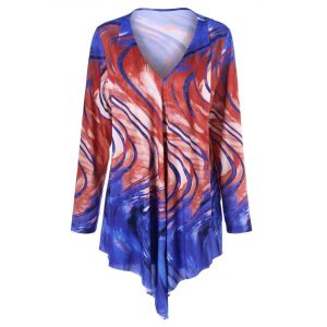 Asymmetrical Plus Size Tie Dye Tee - Blue And Red