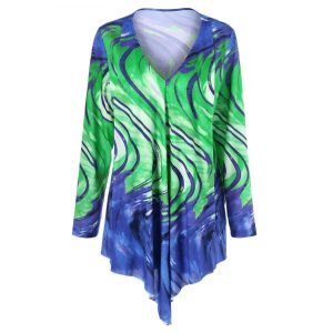 Asymmetrical Plus Size Tie Dye Tee - Blue And Green