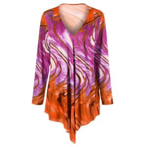 Asymmetrical Plus Size Tie Dye Tee - Rose And Orange