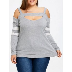 Plus Size Cut Out Open Shoulder Top - Light Grey