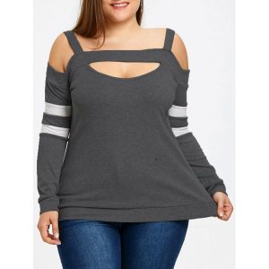 Plus Size Cut Out Open Shoulder Top - Dark Gray