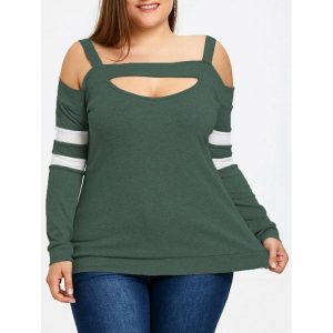 Plus Size Cut Out Open Shoulder Top - Green