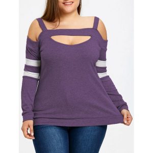 Plus Size Cut Out Open Shoulder Top - Purple