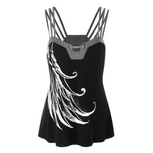 Plus Size Graphic Strappy Tank Top - Black