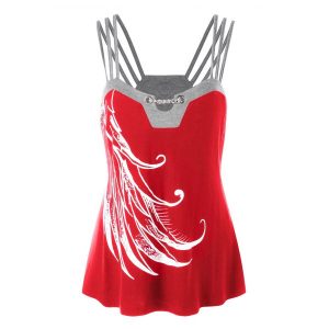 Plus Size Graphic Strappy Tank Top - Red