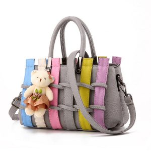 Women's Handbag Multiple Color Braid Patchwork Versatile Cute Handbag - Light Gray