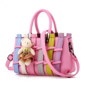 Women's Handbag Multiple Color Braid Patchwork Versatile Cute Handbag - Pink