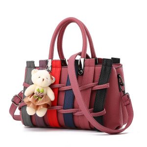 Women's Handbag Multiple Color Braid Patchwork Versatile Cute Handbag - Deep Pink