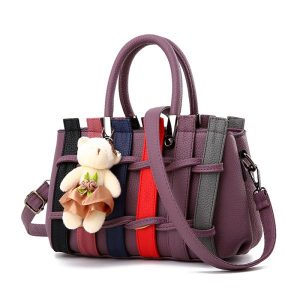 Women's Handbag Multiple Color Braid Patchwork Versatile Cute Handbag - Deep Purple