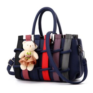 Women's Handbag Multiple Color Braid Patchwork Versatile Cute Handbag - Deep Blue