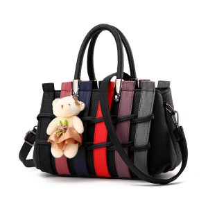 Women's Handbag Multiple Color Braid Patchwork Versatile Cute Handbag - Black