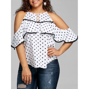 Plus Size Cut Out Polka Dot Top - White