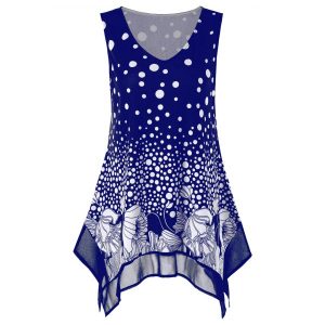 Plus Size Polka Dot Crescent Hem Tank Top - Purple