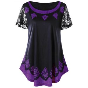 Plus Size Tribal Print T-shirt - Purple