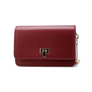 Chain Minimalist Flap Crossbody Bag - Wine Red