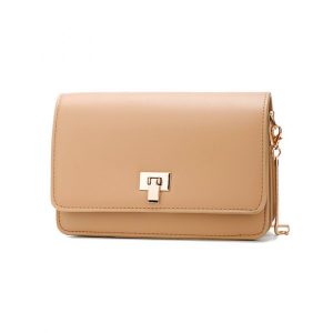 Chain Minimalist Flap Crossbody Bag - Light Khaki