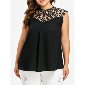 Lace Crochet Panel Plus Size Blouse - Black