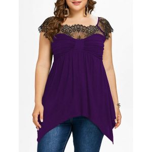 Plus Size Bow Bust Handkerchief T-shirt - Purple Iris