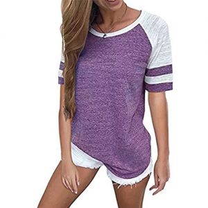 Shorts Sleeved Tops Women Blouse Round Neck - Purple