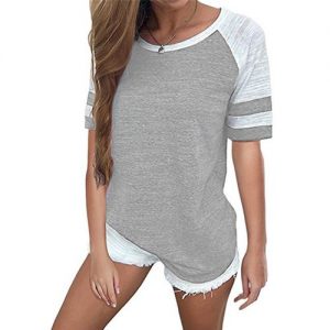 Shorts Sleeved Tops Women Blouse Round Neck - Gray