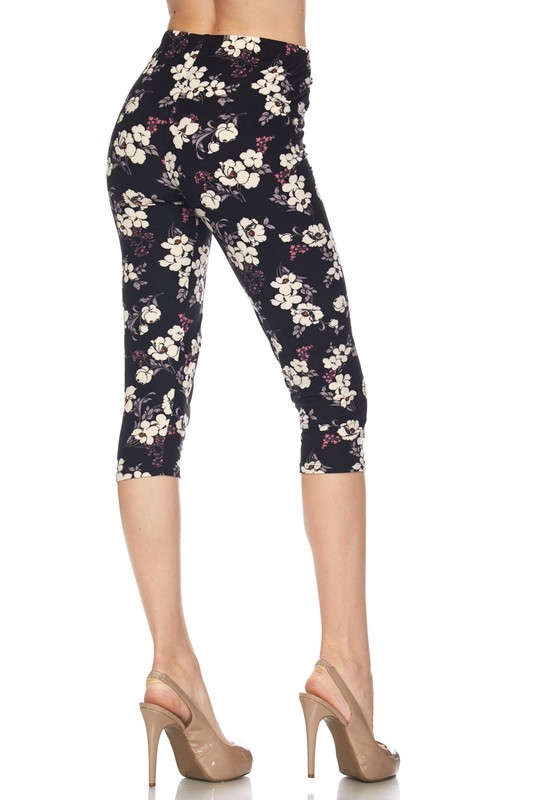 Ivory Petal Floral Plus Size Capris - Big and Sexy Sportswear