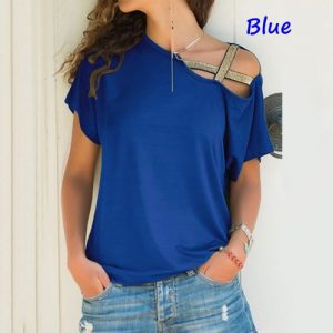 Short Sleeve Loose Female T-Shirt Plus size - Blue