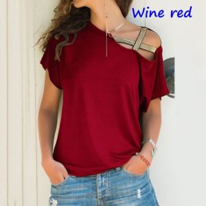 Short Sleeve Loose Female T-Shirt Plus size - Wine Red