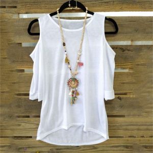 O Neck Short Sleeve Plus Size Casual Top Blouse - White