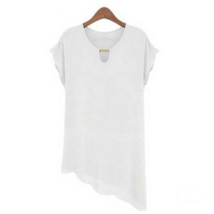 Short-sleeved Chiffon Oblique Swing Shirt - White