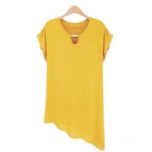 Short-sleeved Chiffon Oblique Swing Shirt - Yellow