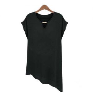 Short-sleeved Chiffon Oblique Swing Shirt - Black