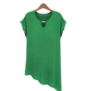 Short-sleeved Chiffon Oblique Swing Shirt - Green