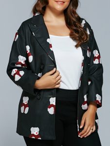 Plus Size Bear Print Blazer - Army Green