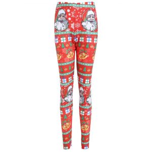 Plus Size Christmas Santa Claus Bell Print Leggings - Red