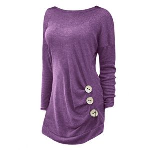 Side Button Detail Plus Size Long Sleeve T-shirt - Purple