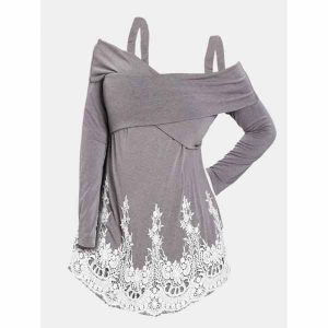 Plus Size Front Criss Cross Applique T-shirt - Gray