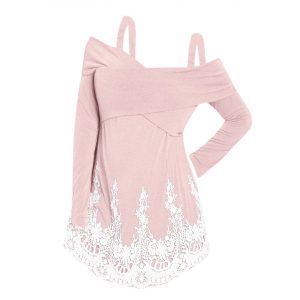 Plus Size Front Criss Cross Applique T-shirt - Light Pink